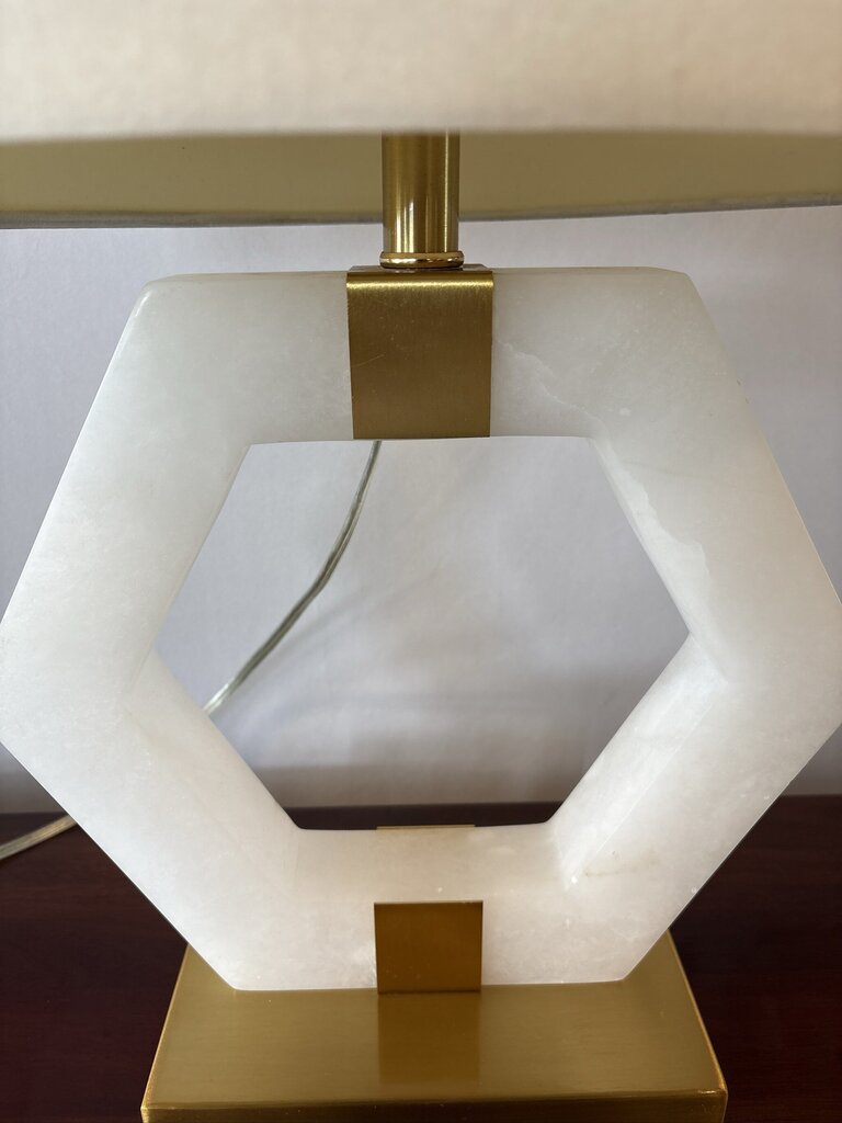 Hexigon Marble & Brass Lamp W/ Oval Shade- 17X10X22- AS IS