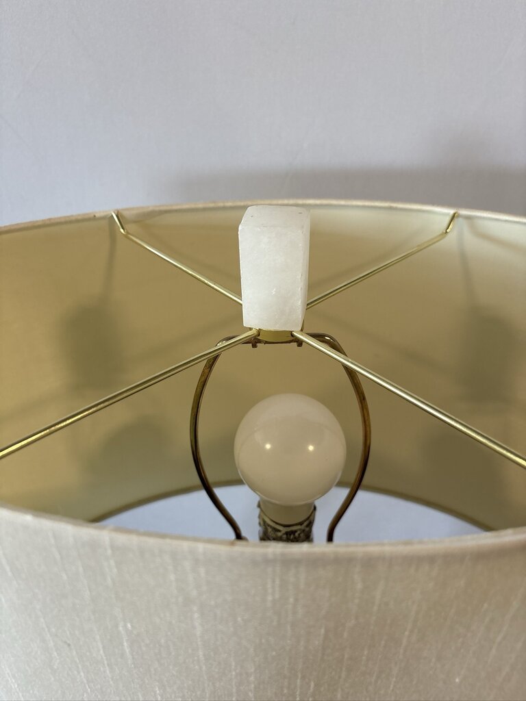 Hexigon Marble & Brass Lamp W/ Oval Shade- 17X10X22- AS IS