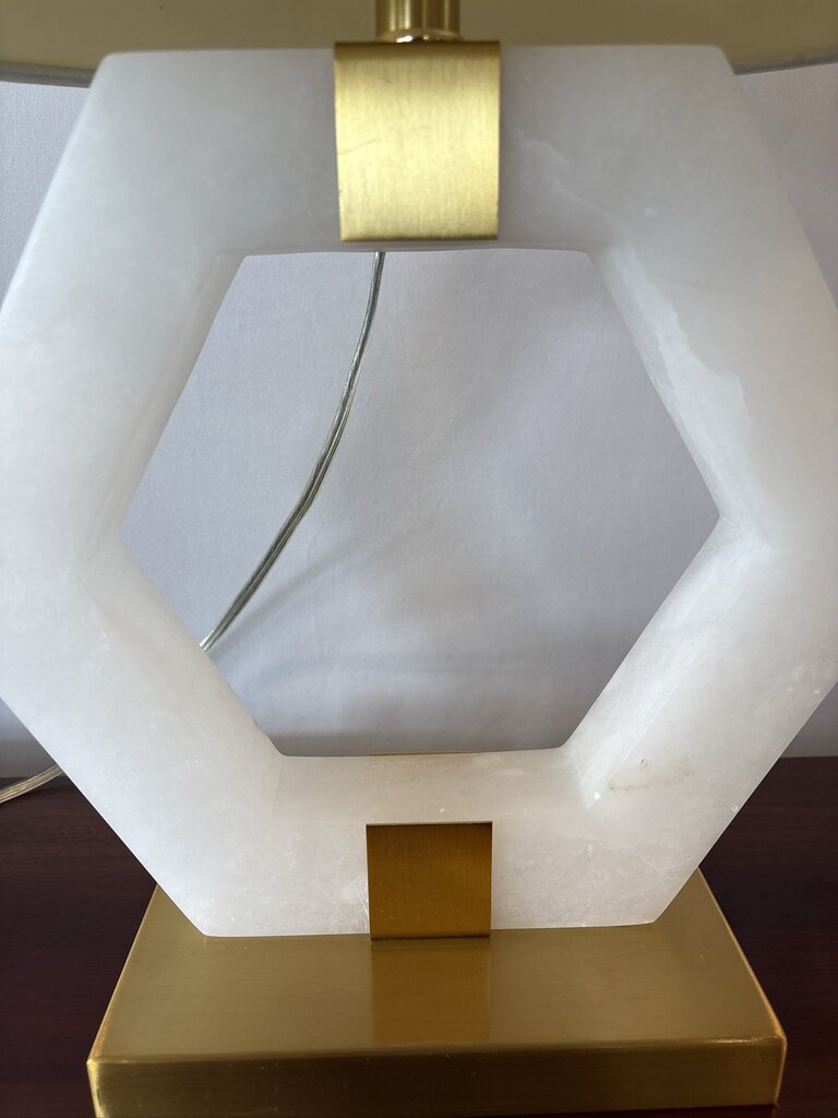 Hexigon Marble & Brass Lamp W/ Oval Shade- 17X10X22- AS IS