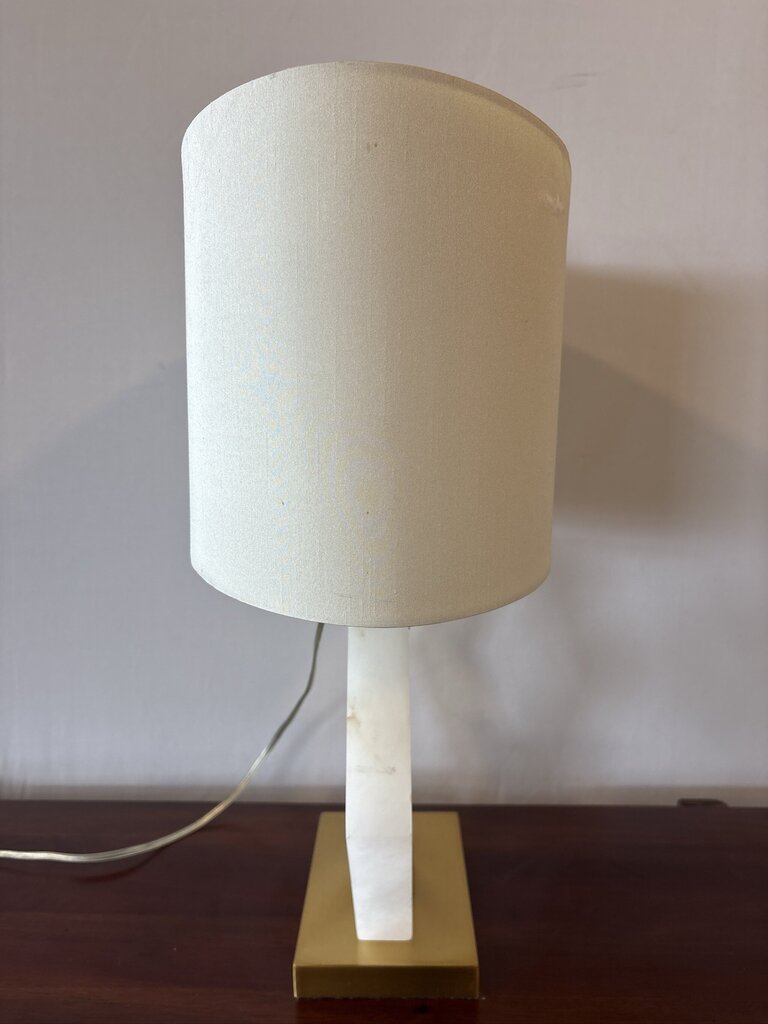 Hexigon Marble & Brass Lamp W/ Oval Shade- 17X10X22- AS IS
