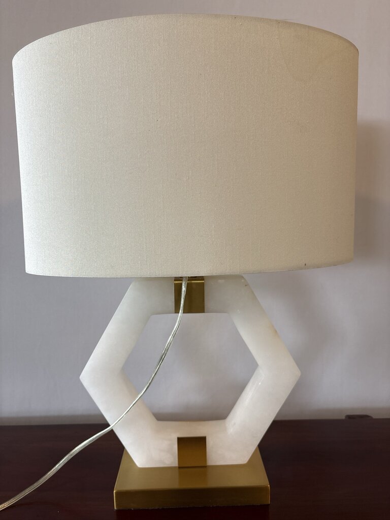 Hexigon Marble & Brass Lamp W/ Oval Shade- 17X10X22- AS IS