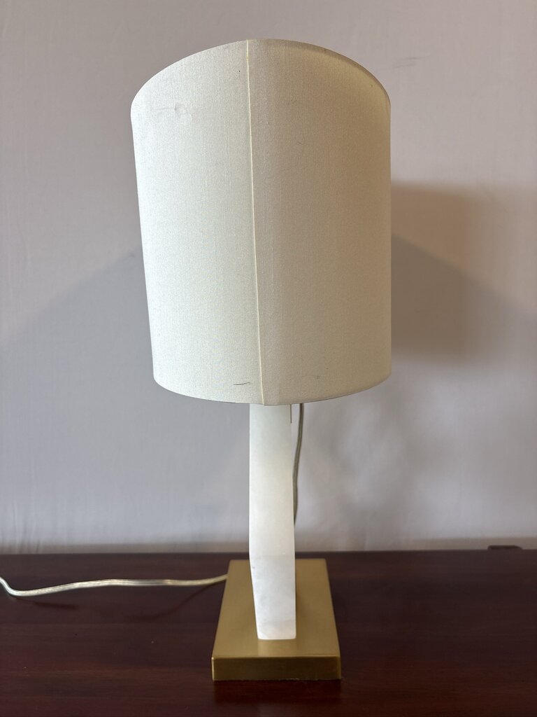 Hexigon Marble & Brass Lamp W/ Oval Shade- 17X10X22- AS IS