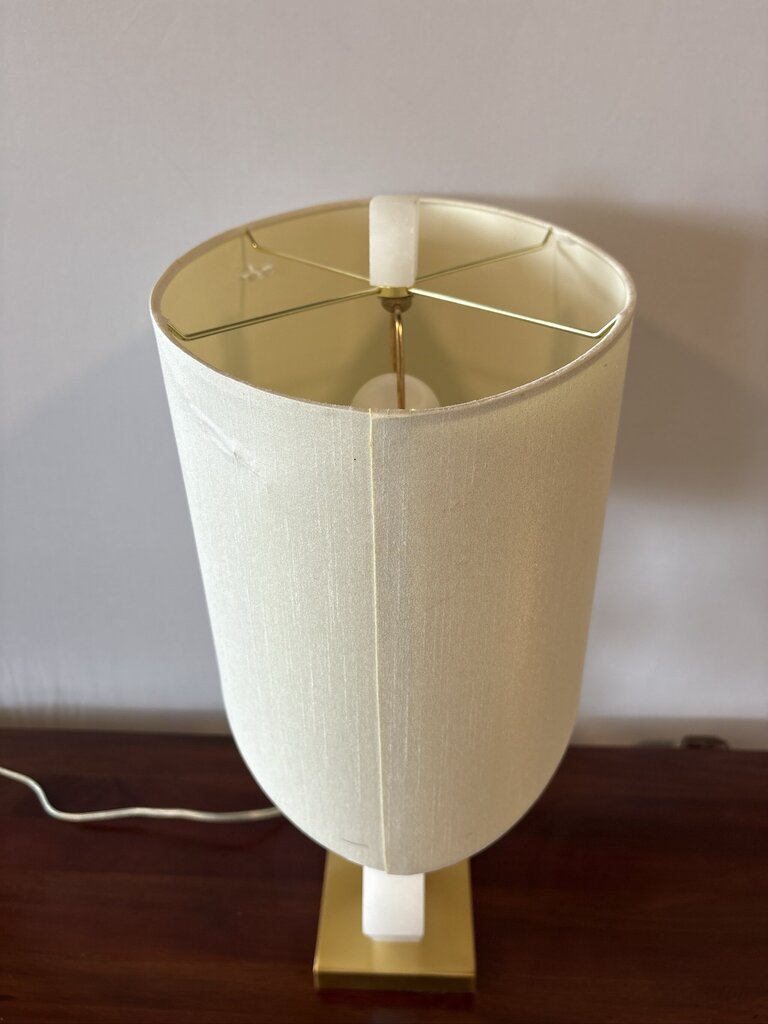 Hexigon Marble & Brass Lamp W/ Oval Shade- 17X10X22- AS IS