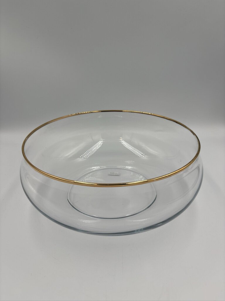 Clear Glass Bowl W/ Gold Rim ||- 9X9X4