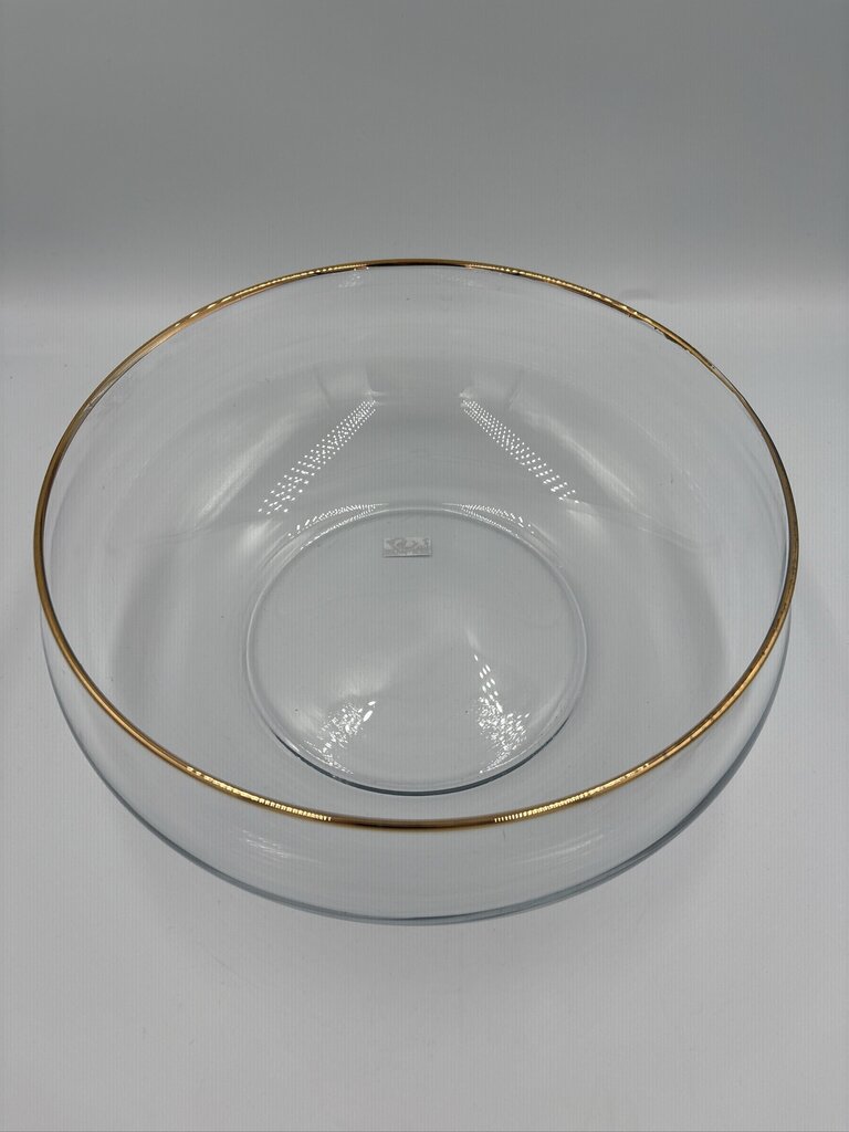 Clear Glass Bowl W/ Gold Rim |- 9X9X4