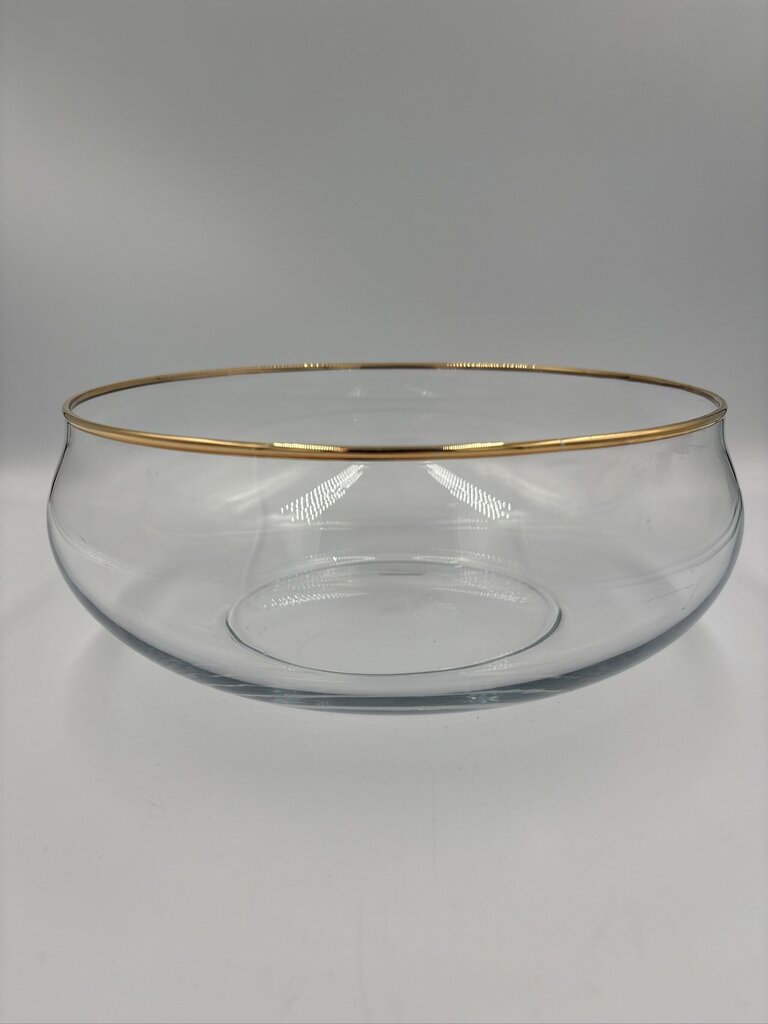 Clear Glass Bowl W/ Gold Rim ||- 9X9X4