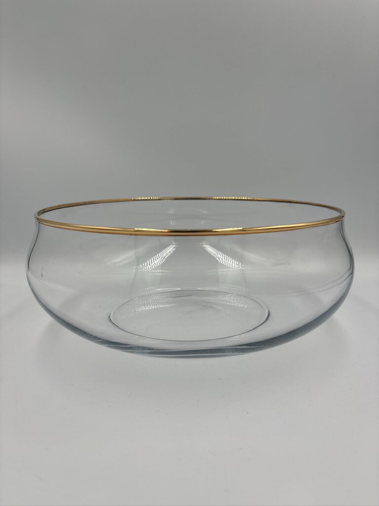 Clear Glass Bowl W/ Gold Rim ||- 9X9X4