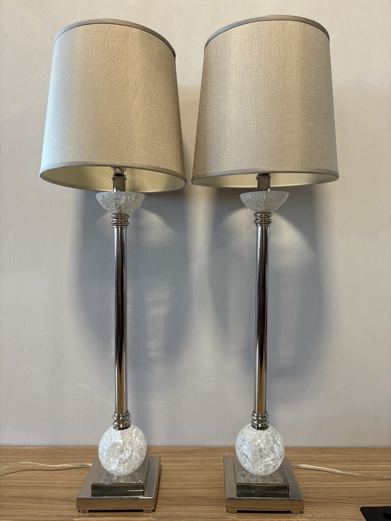 Chrome & Crackle Glass Buffet Lmaps- Pair- 36H