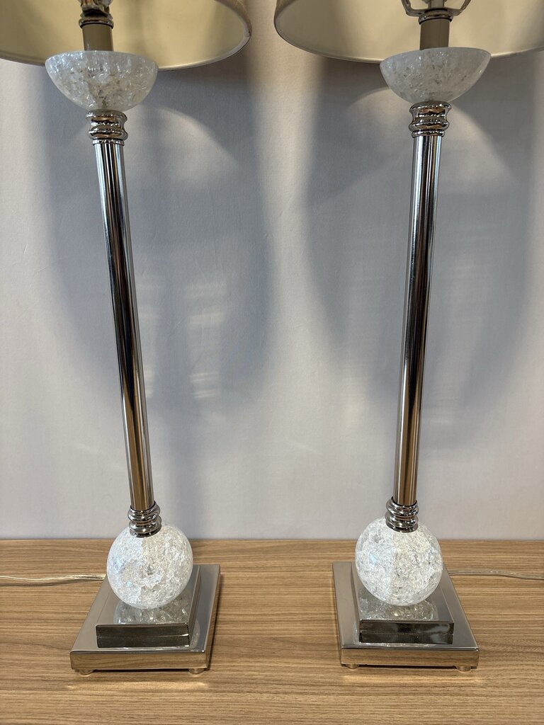 Chrome & Crackle Glass Buffet Lmaps- Pair- 36H