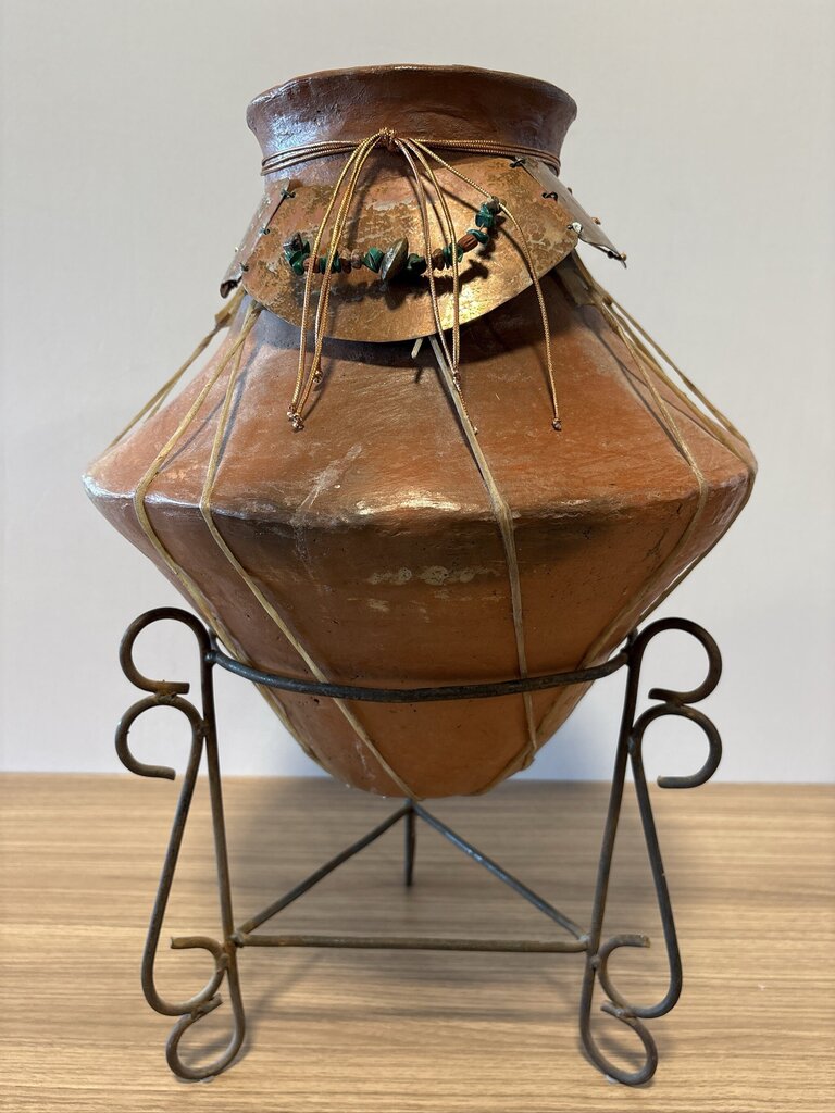 SW Terra Cotta Pot W/ Copper Accents On Stand- 15X15X22