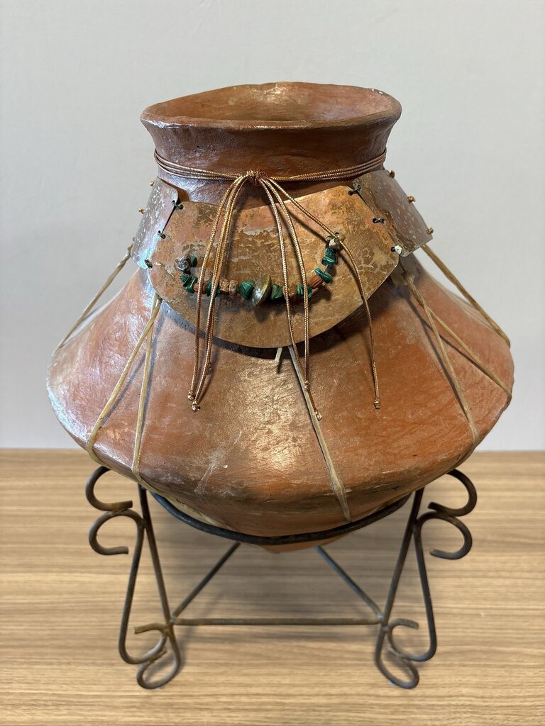 SW Terra Cotta Pot W/ Copper Accents On Stand- 15X15X22