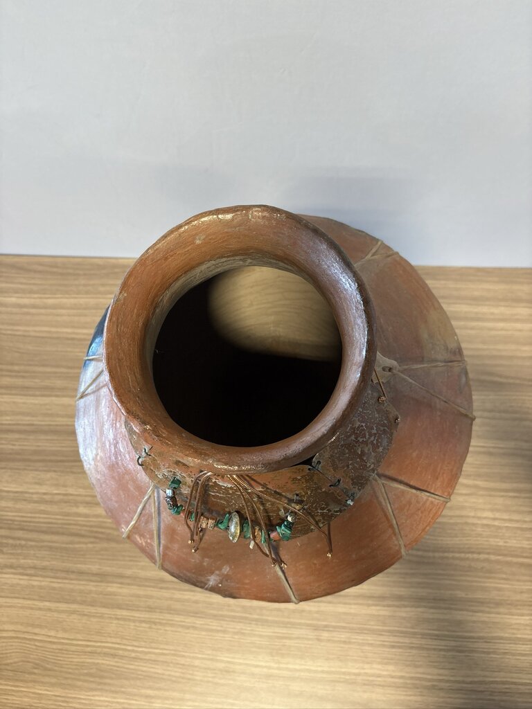 SW Terra Cotta Pot W/ Copper Accents On Stand- 15X15X22