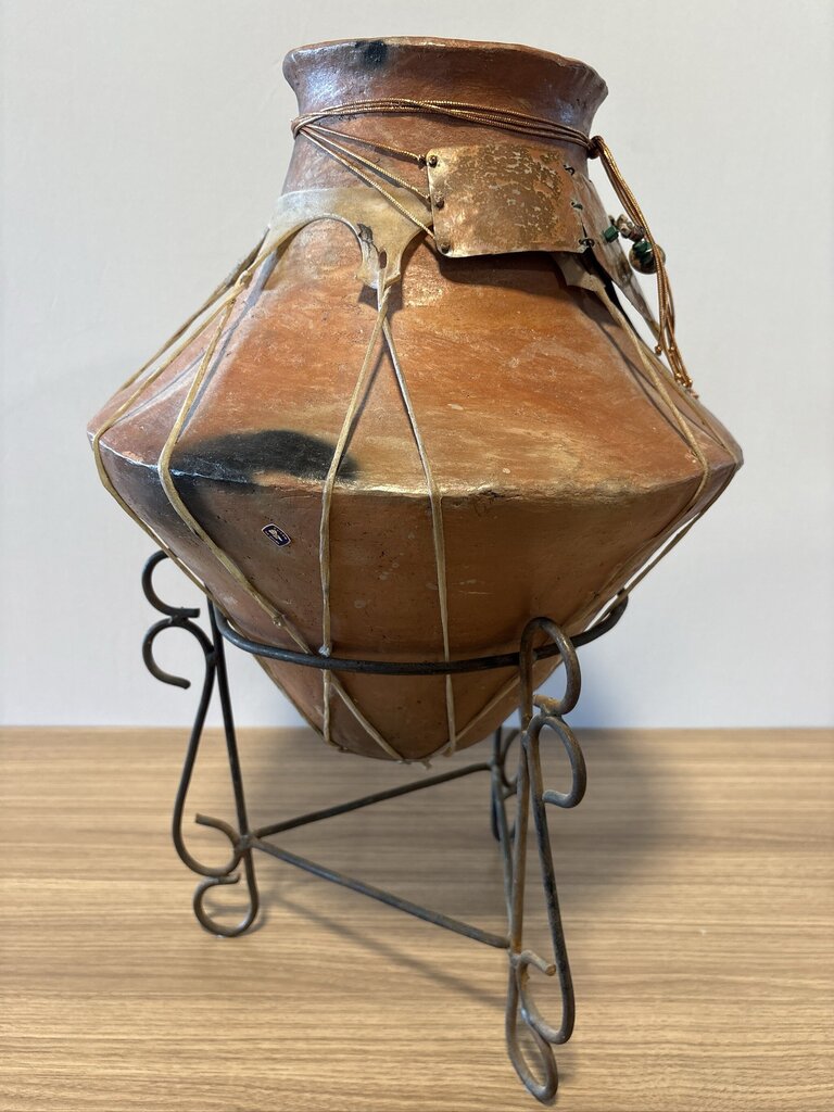 SW Terra Cotta Pot W/ Copper Accents On Stand- 15X15X22