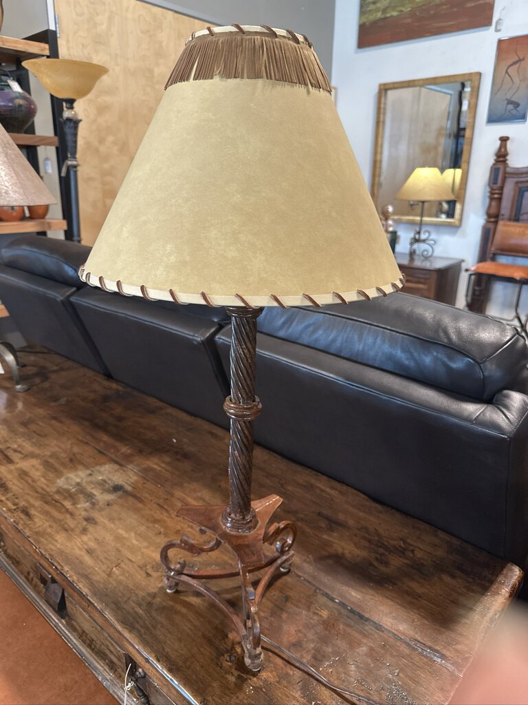 Rusted Wrought Iron Lamp W/ Fringed Western Shade- 15X15X30
