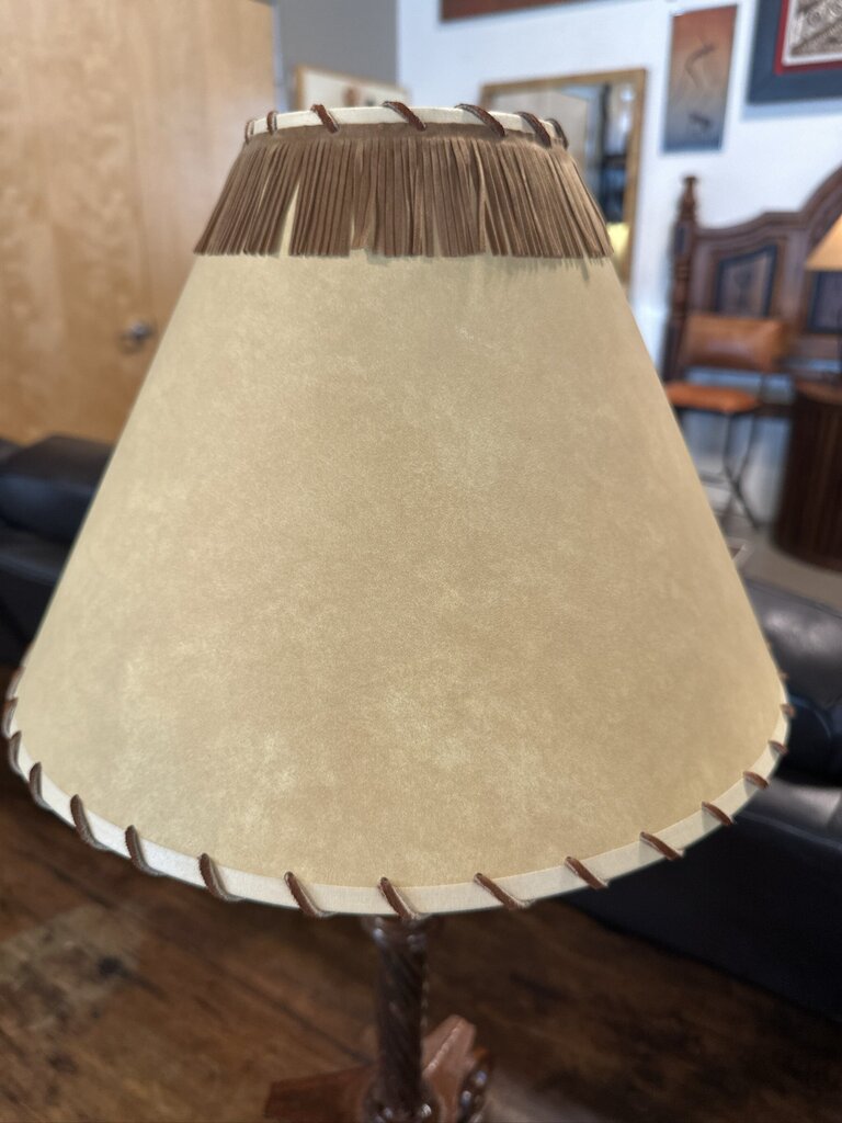 Rusted Wrought Iron Lamp W/ Fringed Western Shade- 15X15X30