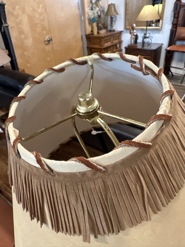 Rusted Wrought Iron Lamp W/ Fringed Western Shade- 15X15X30