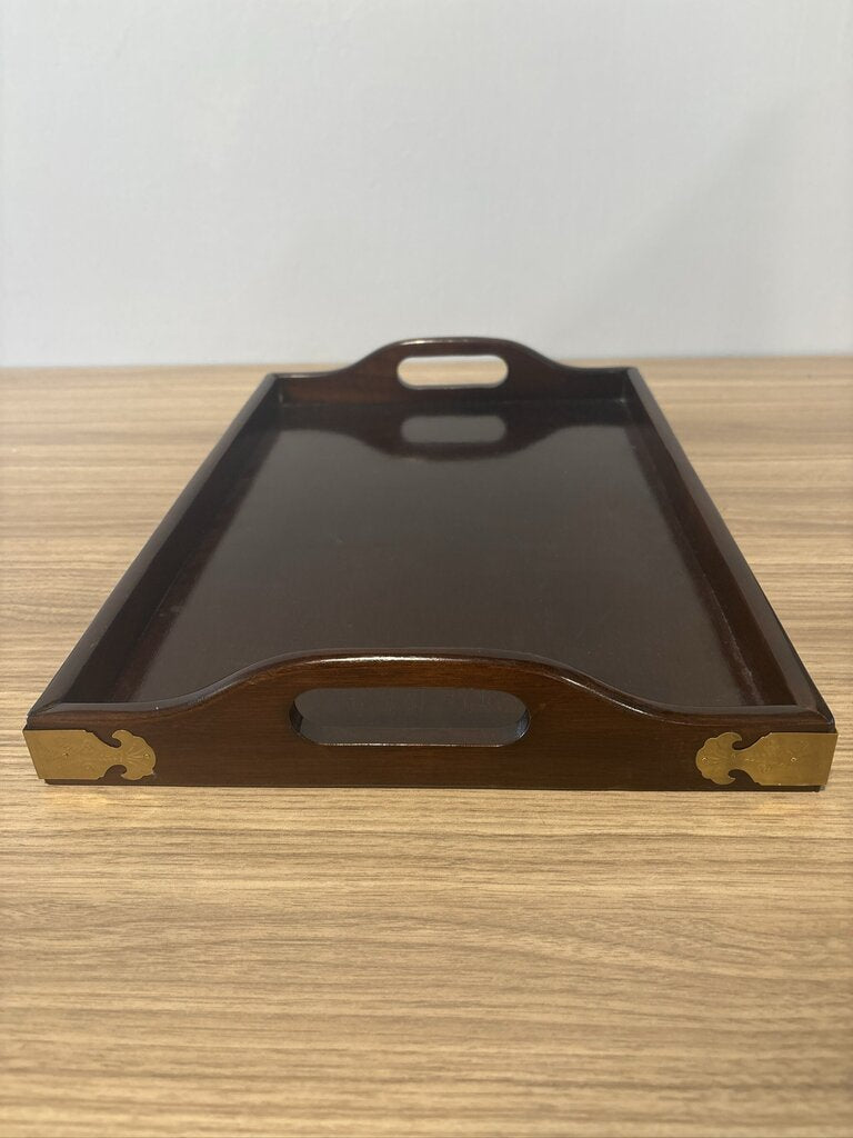 Bombay Wood & Brass Trays- Pair- 19.5X13.5X3.5