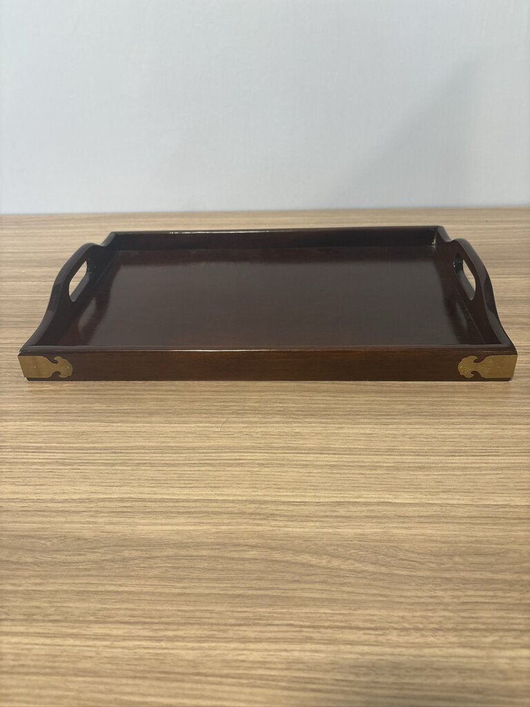 Bombay Wood & Brass Trays- Pair- 19.5X13.5X3.5