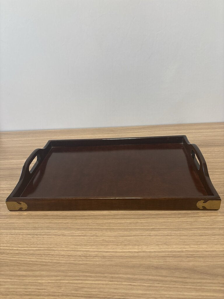 Bombay Wood & Brass Trays- Pair- 19.5X13.5X3.5