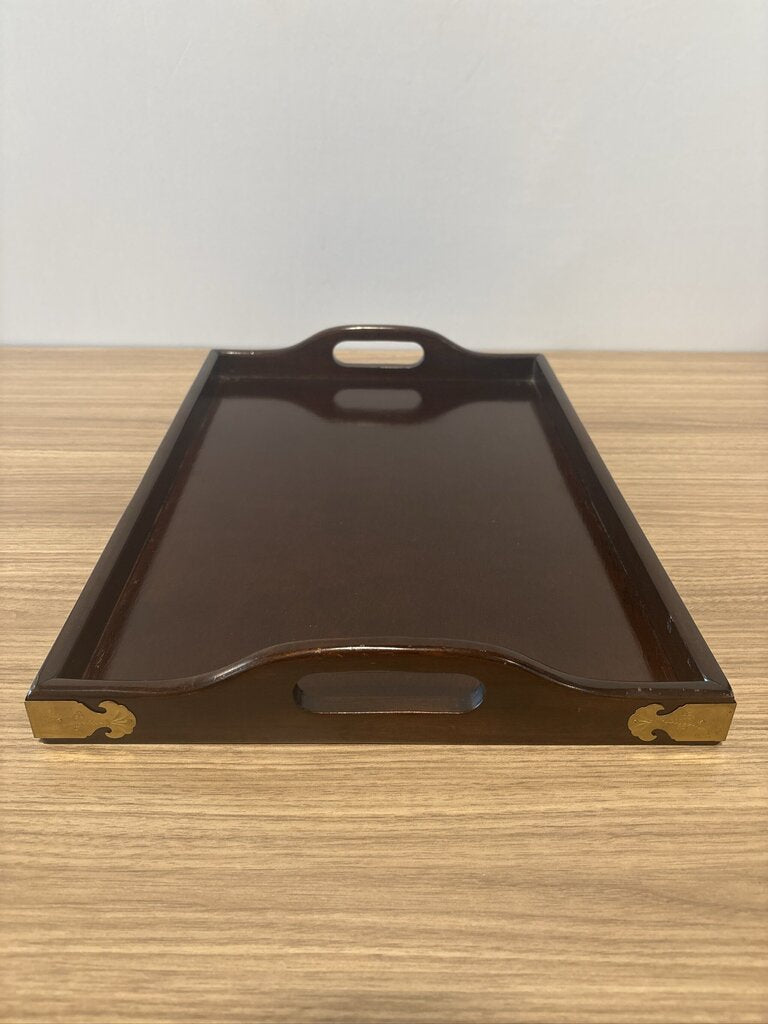 Bombay Wood & Brass Trays- Pair- 19.5X13.5X3.5