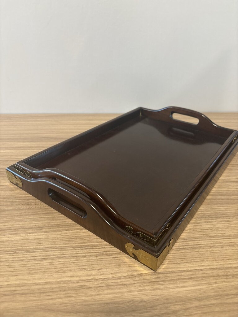 Bombay Wood & Brass Trays- Pair- 19.5X13.5X3.5