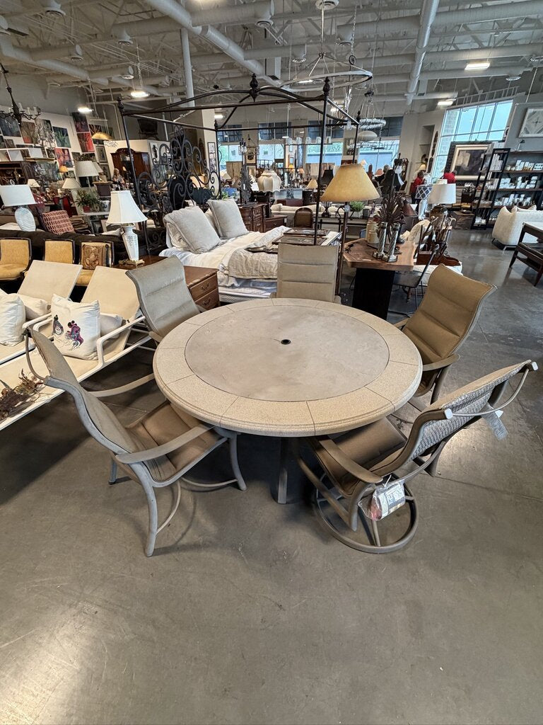 Tropitone Round Dining Set W/ 5 Sling Chairs- 63"