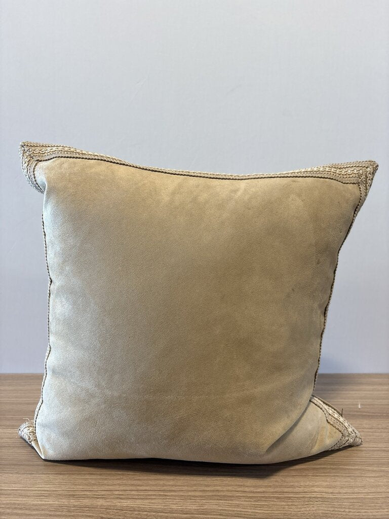 Tan Microfiber Down Pillow W/ Embroidered Trim | - 21X21