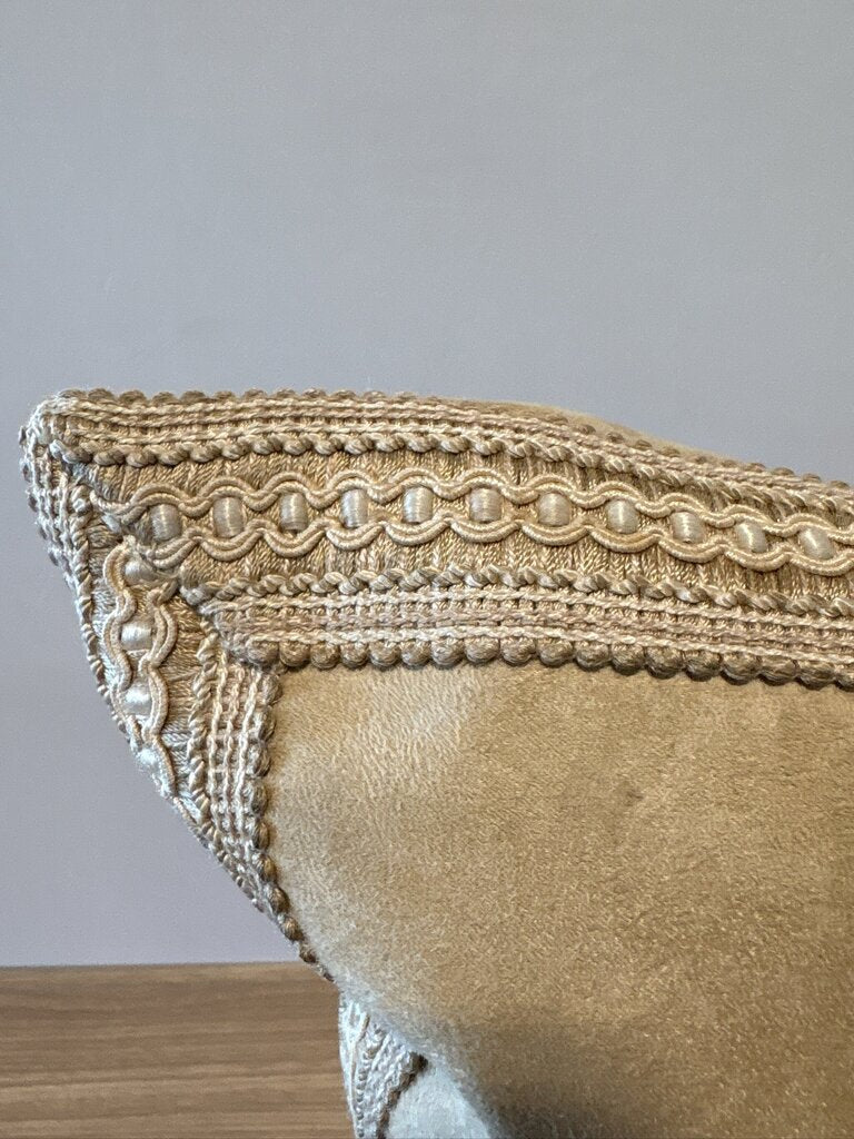 Tan Microfiber Down Pillow W/ Embroidered Trim | - 21X21
