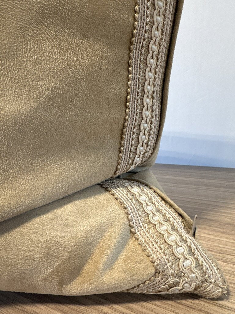 Tan Microfiber Down Pillow W/ Embroidered Trim | - 21X21