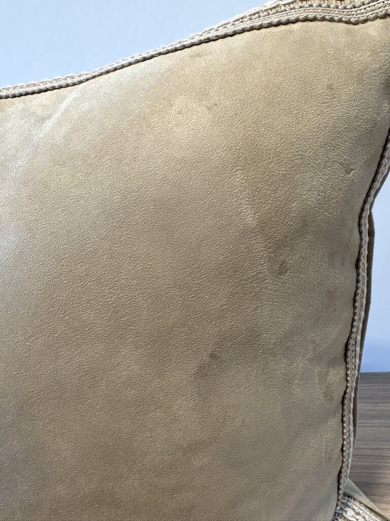 Tan Microfiber Down Pillow W/ Embroidered Trim | - 21X21