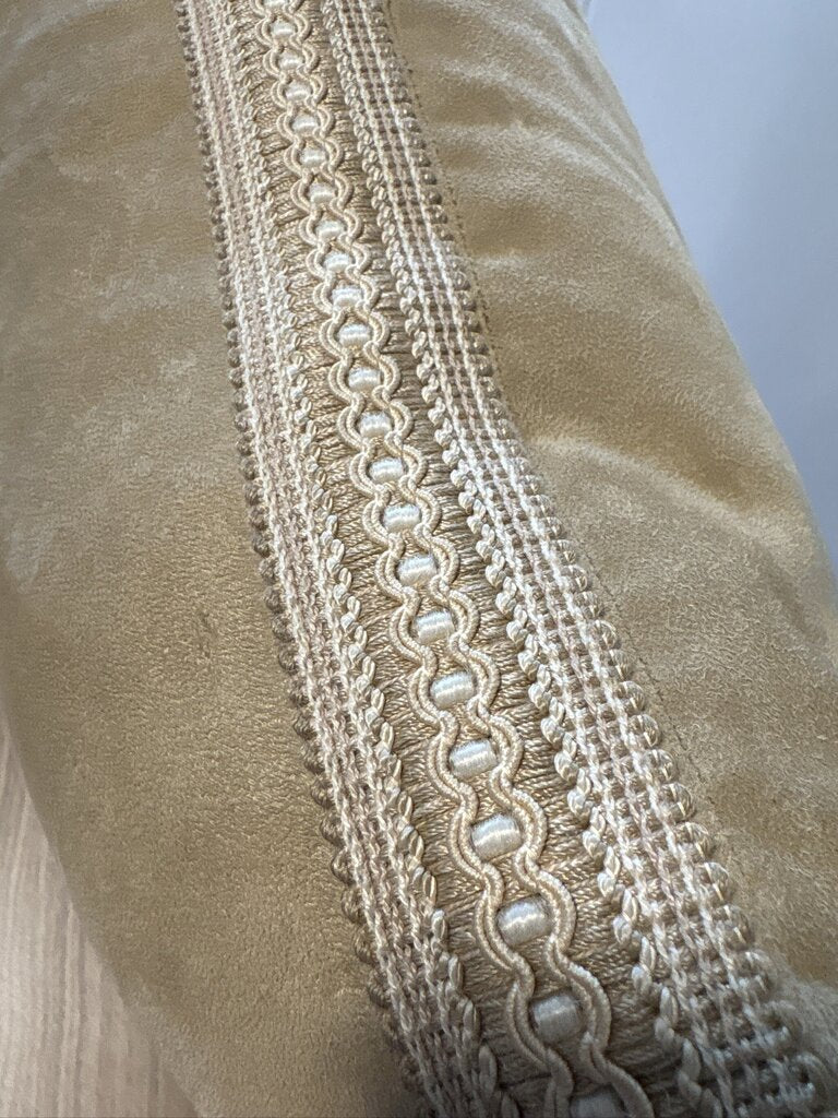 Tan Microfiber Down Pillow W/ Embroidered Trim | - 21X21