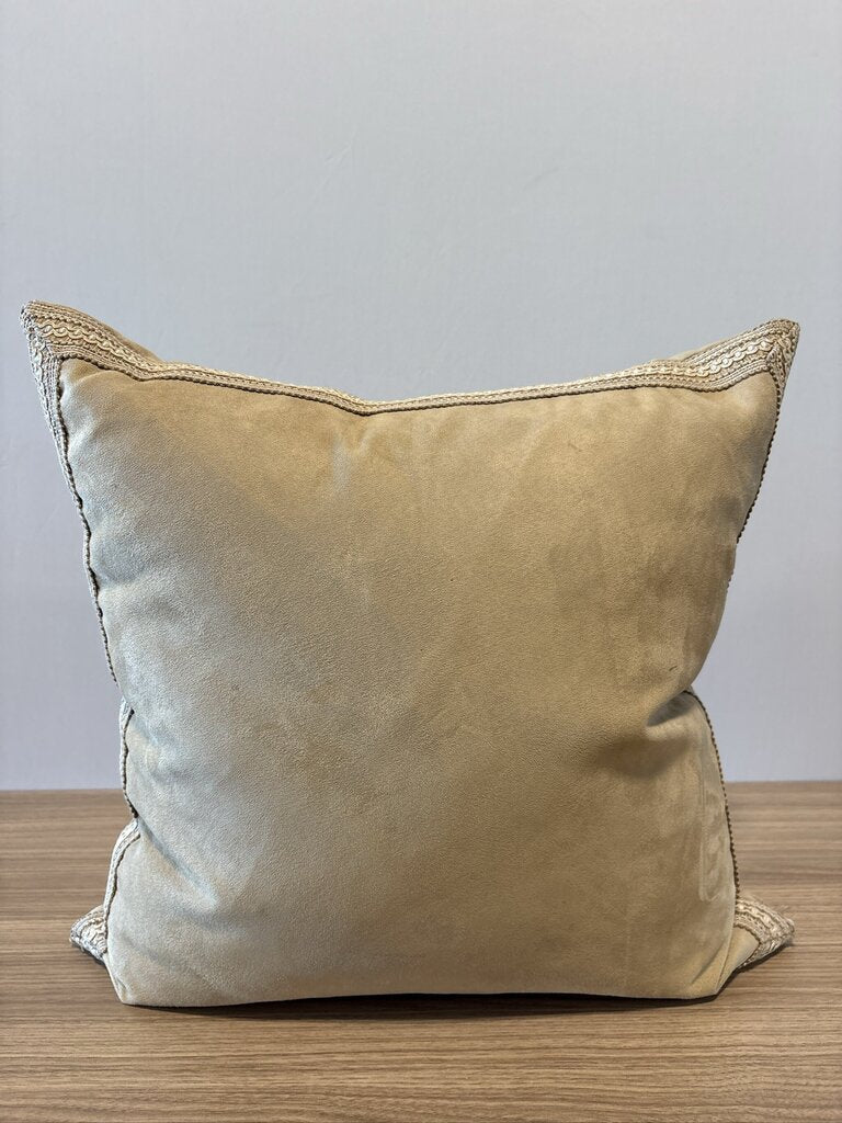 Tan Microfiber Down Pillow W/ Embroidered Trim || - 21X21