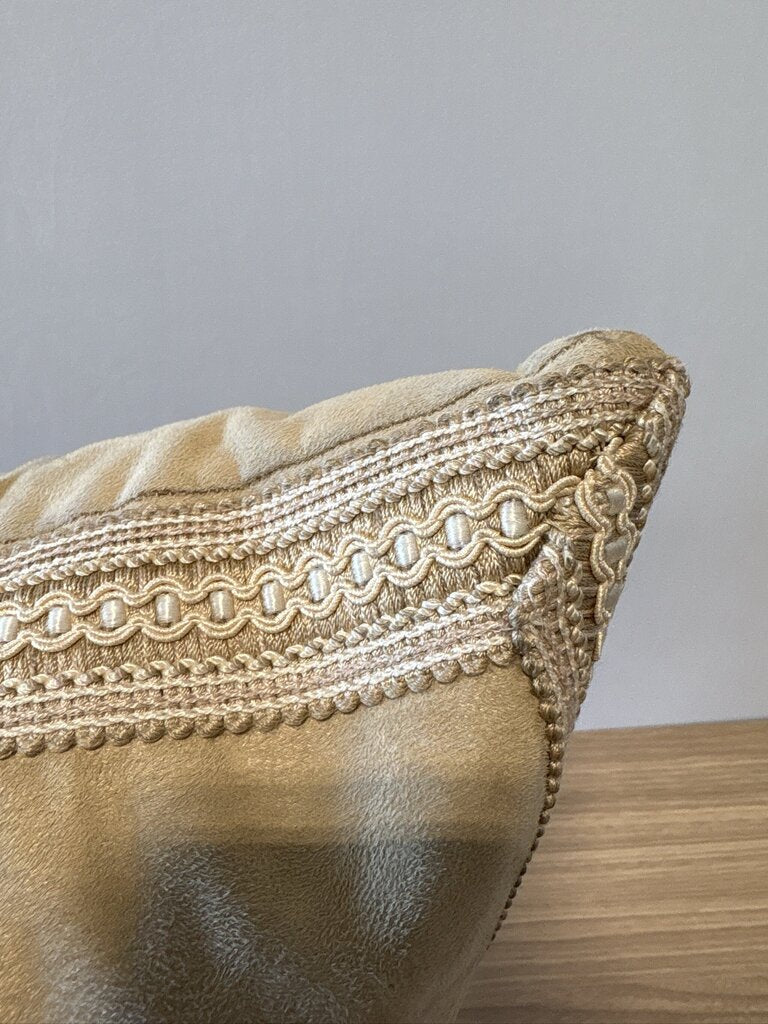 Tan Microfiber Down Pillow W/ Embroidered Trim || - 21X21