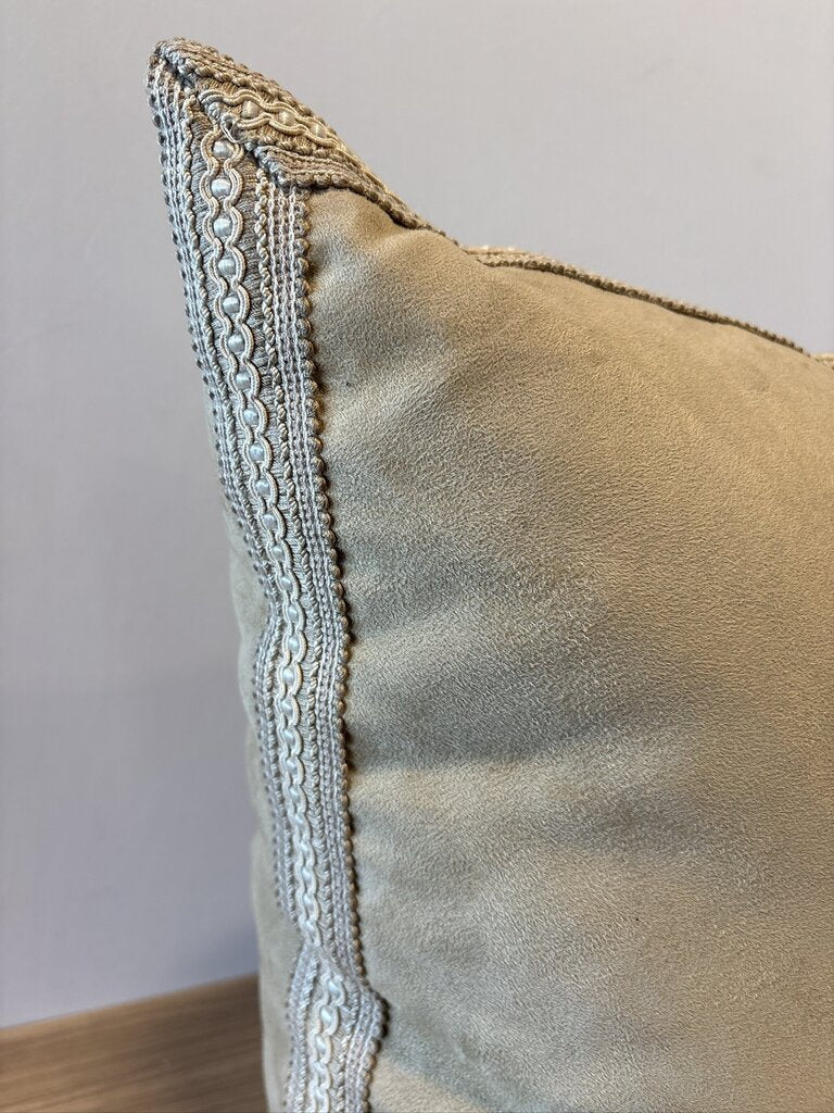 Tan Microfiber Down Pillow W/ Embroidered Trim || - 21X21