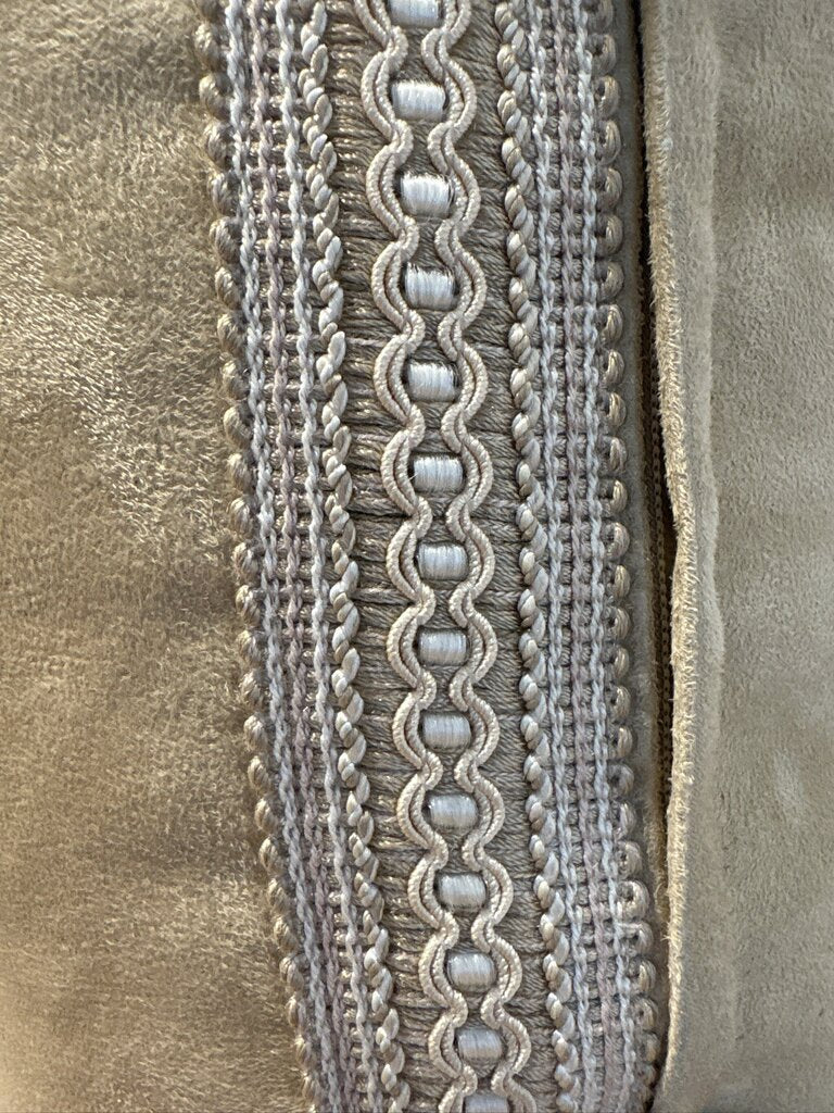 Tan Microfiber Down Pillow W/ Embroidered Trim || - 21X21