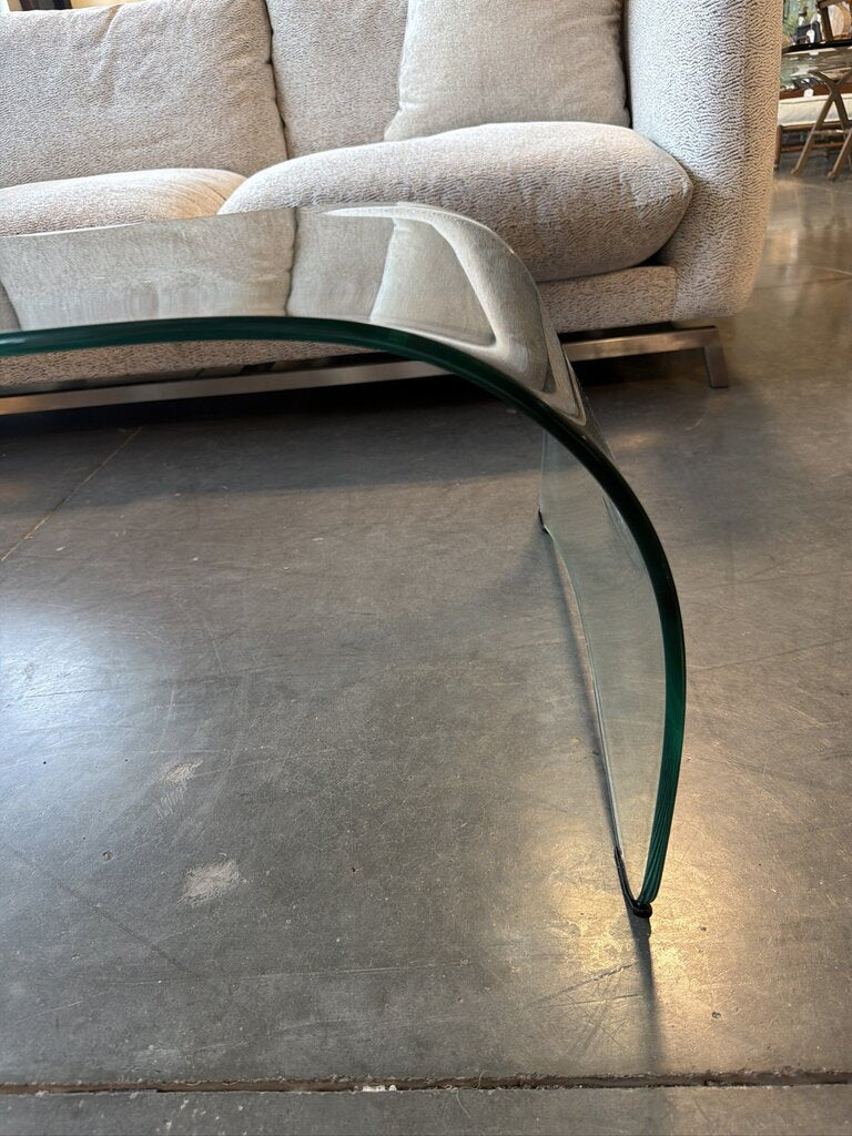 Glass Waterfall Coffee Table W/ Metal Decorative Leg- 44X26X15