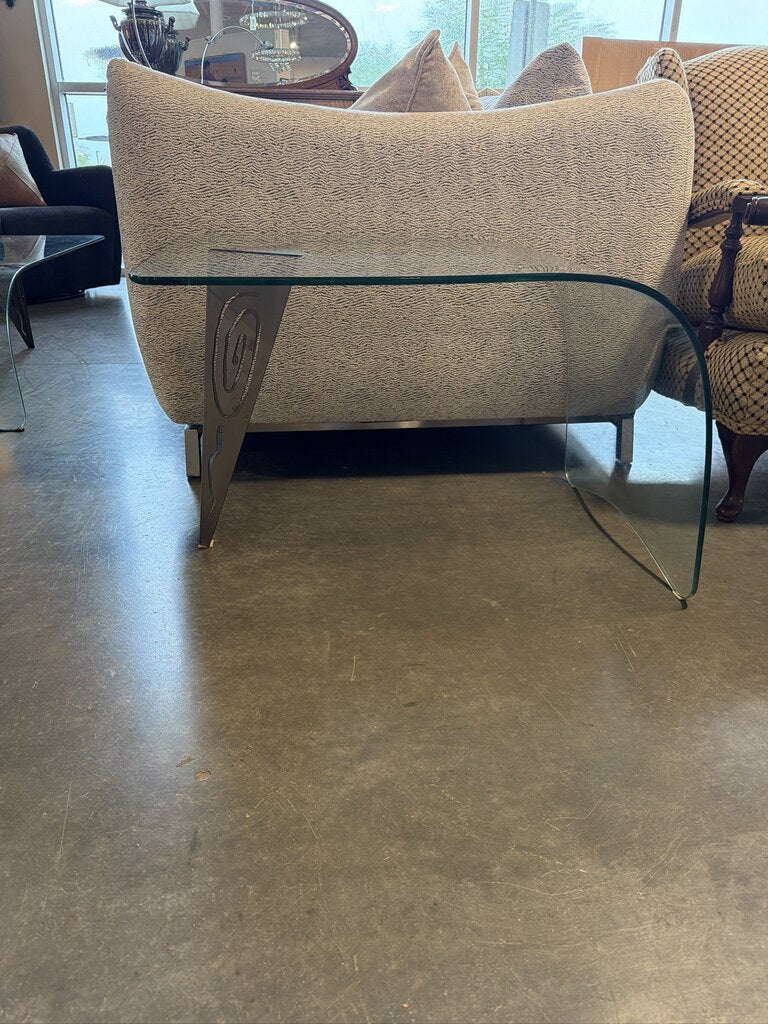 Glass Waterfall End Table W/ Metal Leg-28X22X20H-AS IS