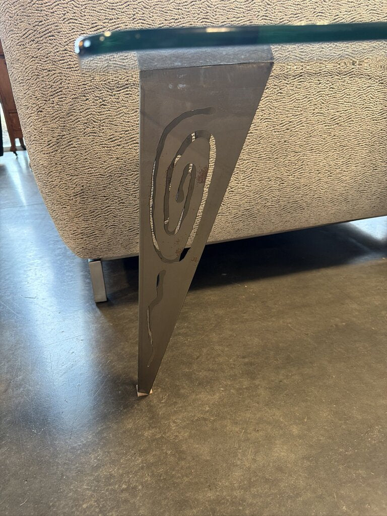 Glass Waterfall End Table W/ Decorative Leg- 28X22X20H