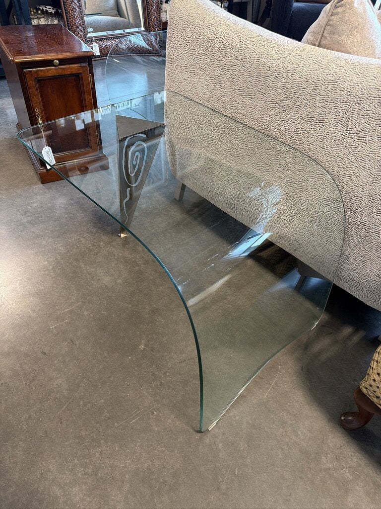 Glass Waterfall End Table W/ Decorative Leg- 28X22X20H