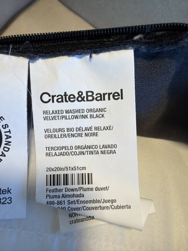 Crate & Barrel black Velvet Pillow - 20X20