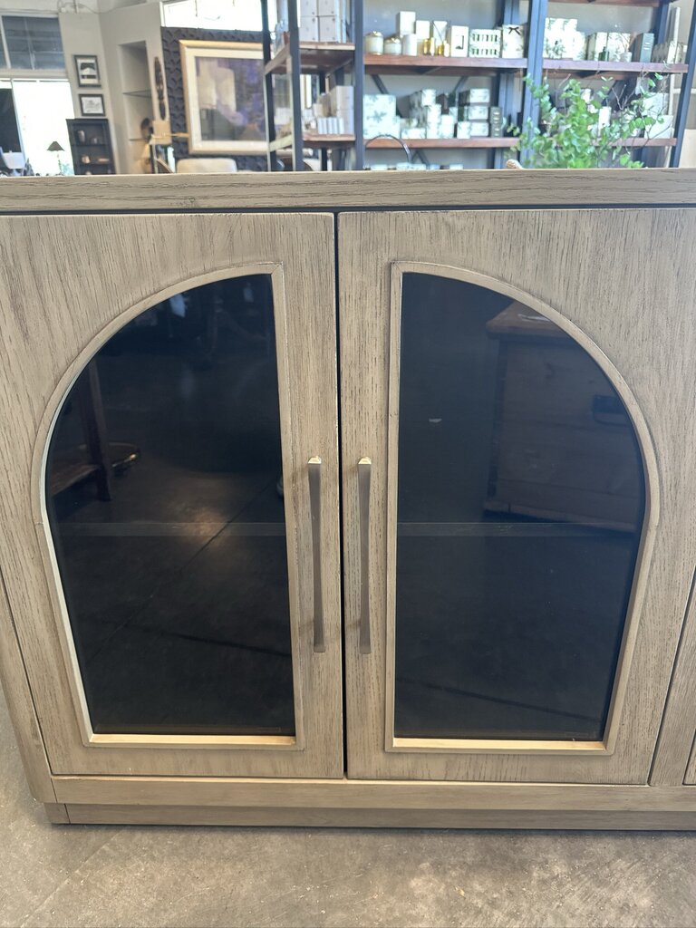 Rilian Light Gray Oak & Glass Arched Door Console- 66X18X33
