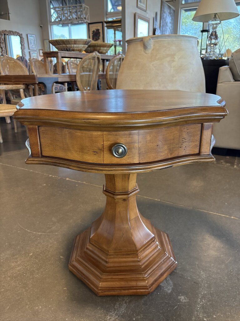 Traditional Serpentine Birch Drum Pedestal Table - 28X28X27H