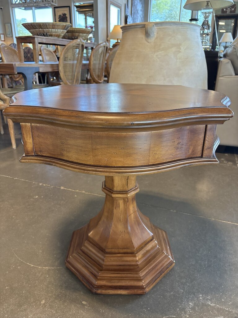 Traditional Serpentine Birch Drum Pedestal Table - 28X28X27H