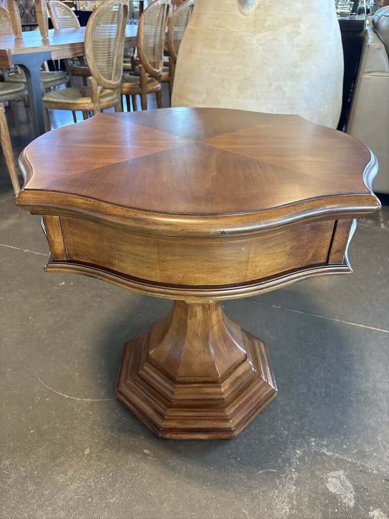 Traditional Serpentine Birch Drum Pedestal Table - 28X28X27H