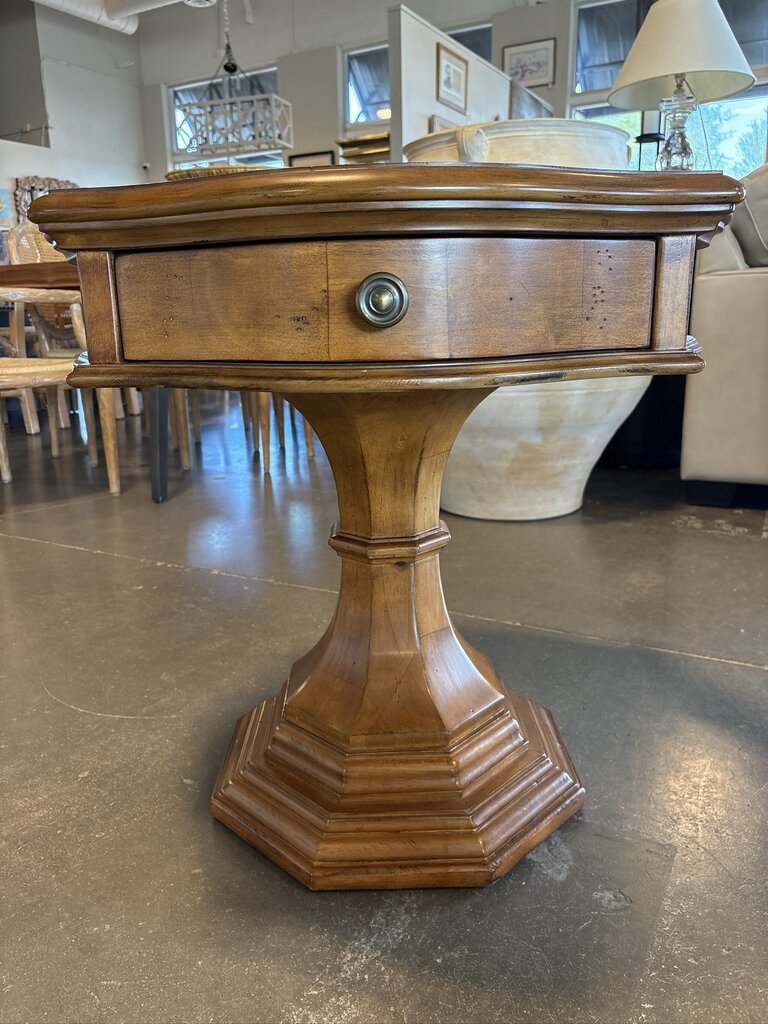 Traditional Serpentine Birch Drum Pedestal Table - 28X28X27H