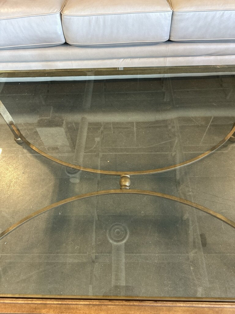 Gold Iron Coffee Table W/ Glass Top- 36X54X21