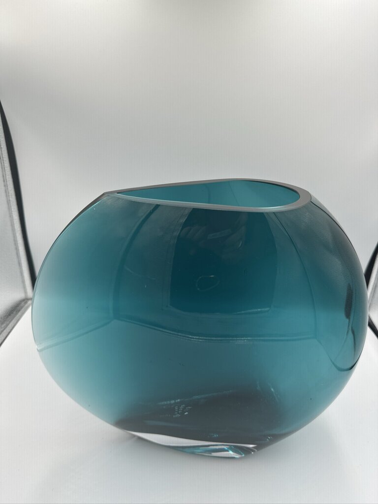 Teal Blue Glass Vase - 13X3.5X12H