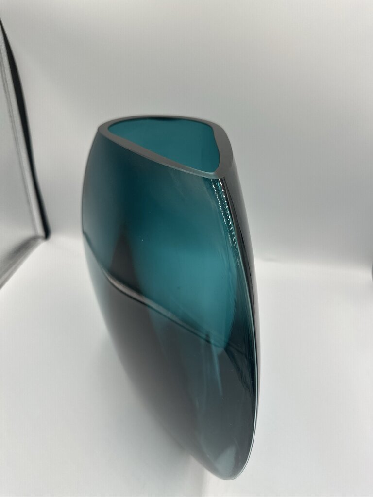 Teal Blue Glass Vase - 13X3.5X12H