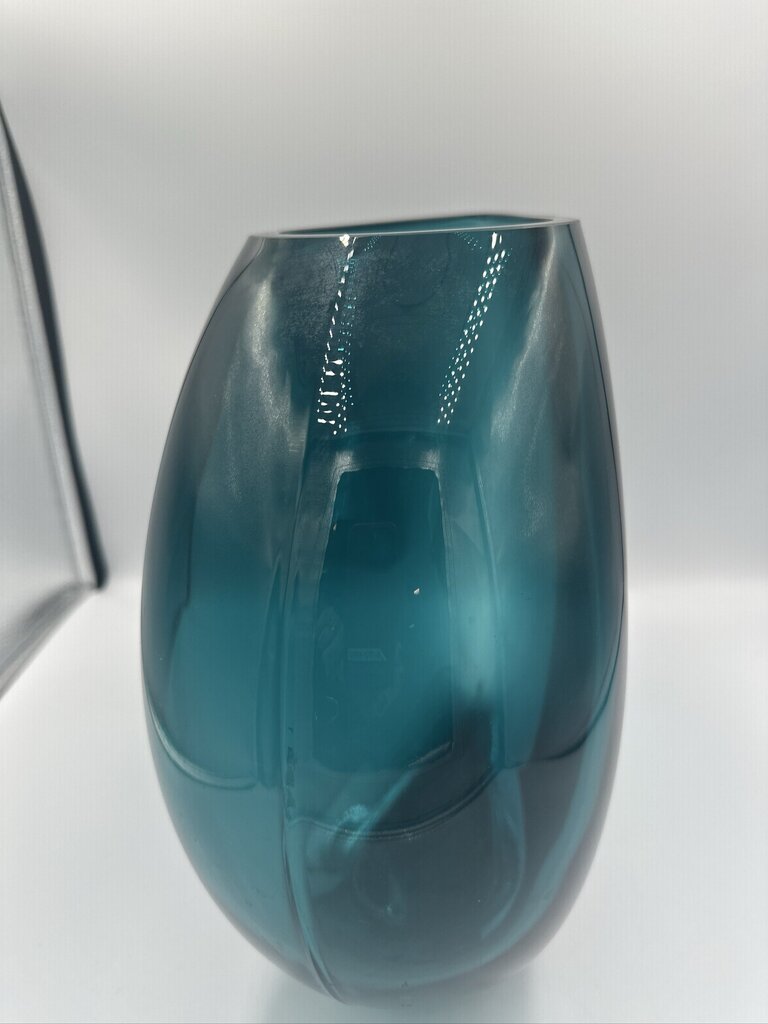 Teal Blue Glass Vase - 13X3.5X12H