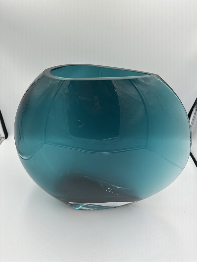 Teal Blue Glass Vase - 13X3.5X12H ||